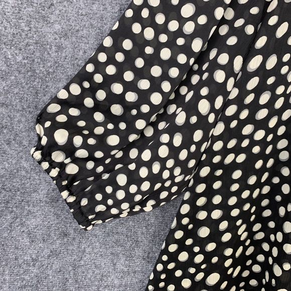 Avenue Black White Polka Dot Top Women 26/28 Button Up Scoop Neck - Picture 4 of 12